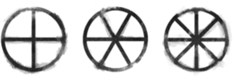 Relojes de progreso de cuatro, seis y ocho segmentos. Fuente: bladesinthedark.com